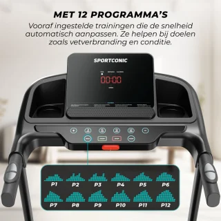 Sportconic Loopband 1-12 km/u Inklapbaar met LED-display en Hartslagmeter