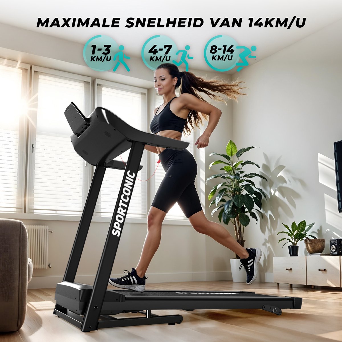 Wat vinden we goed aan de Sportconic Loopband 1-14 km/u Inklapbaar met Hellingfunctie en Tablethouder