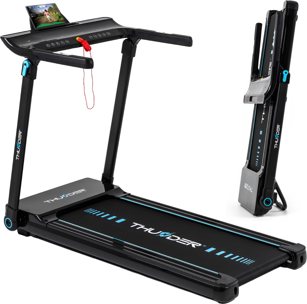 De THUNDER ULTRA-BLACK elektrische loopband opvouwbaar in één oogopslag