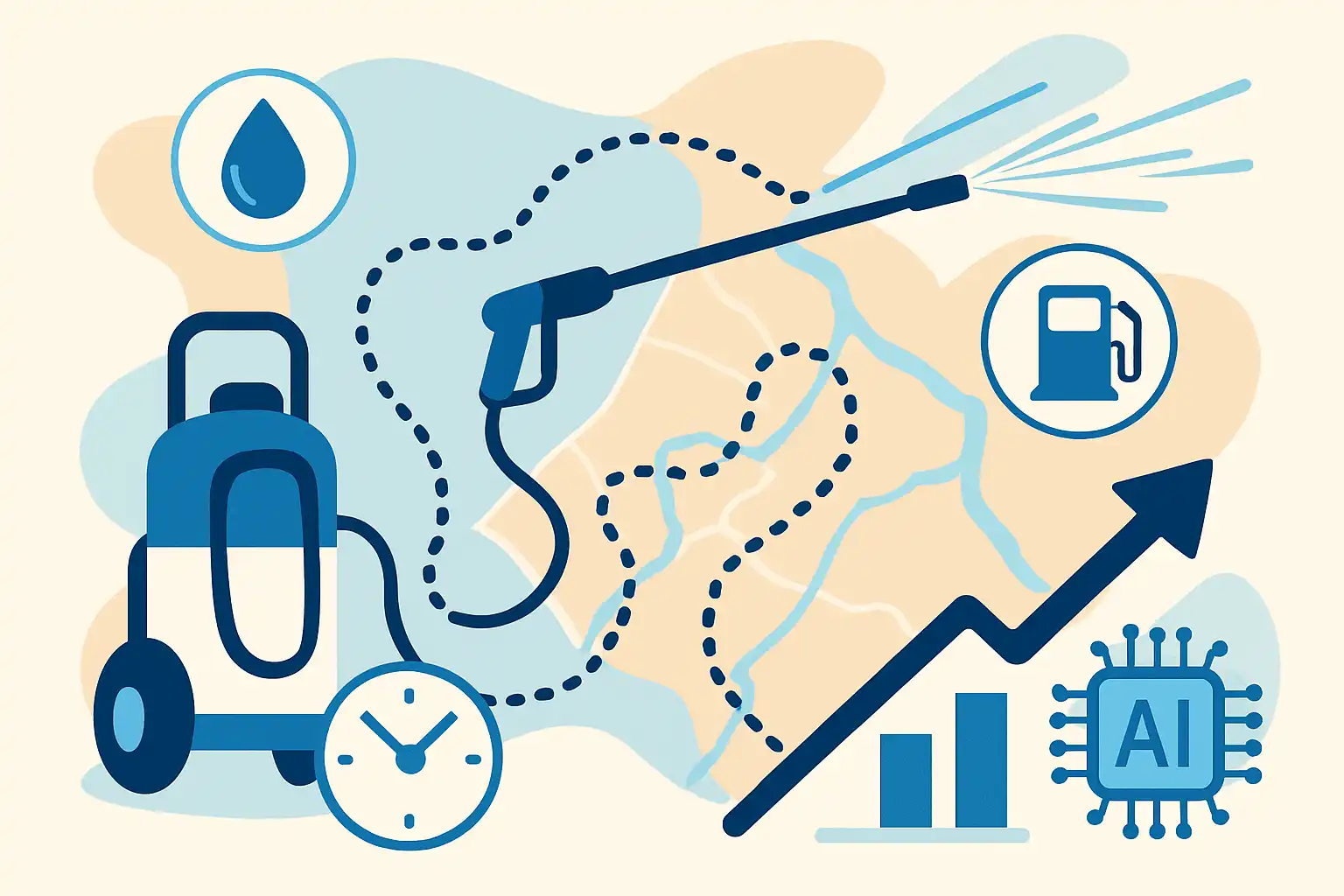 Route naar winst: zo bespaar je uren, water en brandstof met slimme planning en AI voor je powerwash-service