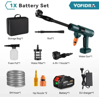 Yofrida - Hogedrukreiniger Accu - Hogedrukreiniger Accu - Draadloos - 200bar - 3500W - Inclusief Accu (Makita 18V Batterij Pin)
