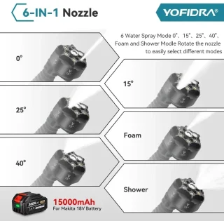 Yofrida - Hogedrukreiniger Accu - Hogedrukreiniger Accu - Draadloos - 200bar - 3500W - Inclusief Accu (Makita 18V Batterij Pin)
