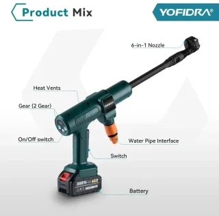 Yofrida - Hogedrukreiniger Accu - Hogedrukreiniger Accu - Draadloos - 200bar - 3500W - Inclusief Accu (Makita 18V Batterij Pin)