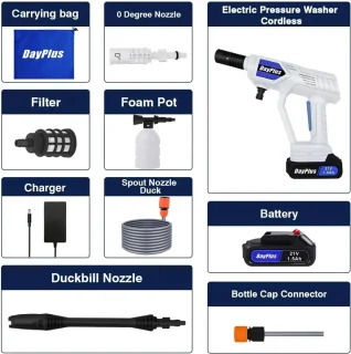 Elektrische Hogedrukreiniger - Draadloos - 21V - Accu Hogedrukspuit - 1500mAh Li-ion - Schuimfunctie - Compact - Voor Auto, Motor, Tuin, Terras & Zwembad - Mobiele Reinigingsmachine