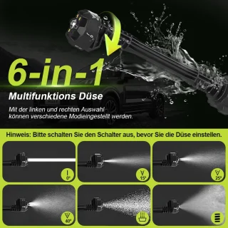 Draadloze Hogedrukreiniger 45BAR - Met 2x 1500mAh Accu's & 6-in-1 Multifunctionele Mondstuk - 5M Slang met Filter - Krachtige 22000 RPM Motor - Voor Auto, Terras, Tuin, Hek & Zwembad - Inclusief Schuimlans en Draagtas