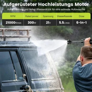Draadloze Hogedrukreiniger 45BAR - Met 2x 1500mAh Accu's & 6-in-1 Multifunctionele Mondstuk - 5M Slang met Filter - Krachtige 22000 RPM Motor - Voor Auto, Terras, Tuin, Hek & Zwembad - Inclusief Schuimlans en Draagtas