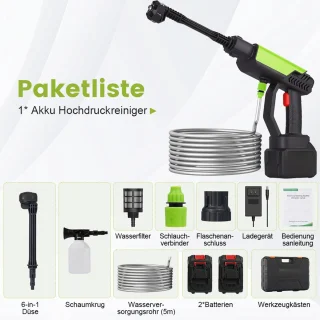 Draadloze Hogedrukreiniger 45BAR - Met 2x 1500mAh Accu's & 6-in-1 Multifunctionele Mondstuk - 5M Slang met Filter - Krachtige 22000 RPM Motor - Voor Auto, Terras, Tuin, Hek & Zwembad - Inclusief Schuimlans en Draagtas