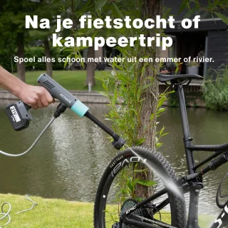 Achaté Draadloze Hogedrukreiniger – 21V Accu Hogedrukspuit – Auto & Terrasreiniger – 200W Motor – 6-in-1 Spuitkop – 7m Slang – 40 Min Gebruik – Opbergkoffer