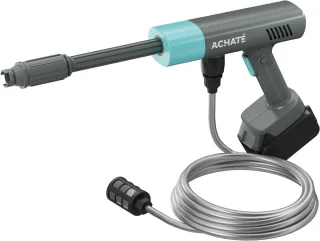 Achaté Draadloze Hogedrukreiniger – 21V Accu Hogedrukspuit – Auto & Terrasreiniger – 200W Motor – 6-in-1 Spuitkop – 7m Slang – 40 Min Gebruik – Opbergkoffer