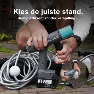 Achaté Draadloze Hogedrukreiniger – 21V Accu Hogedrukspuit – Auto & Terrasreiniger – 200W Motor – 6-in-1 Spuitkop – 7m Slang – 40 Min Gebruik – Opbergkoffer