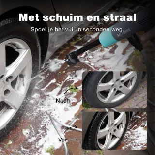 Achaté Draadloze Hogedrukreiniger – 21V Accu Hogedrukspuit – Auto & Terrasreiniger – 200W Motor – 6-in-1 Spuitkop – 7m Slang – 40 Min Gebruik – Opbergkoffer