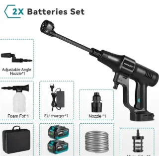 Liora's Elektrische Hogedrukreiniger - hoge druk spuit 3 standen - Draadloze Auto Schoonmaken - Tuin Schoonmaaktool - geschikt Voor Makita 18V Batterij met 2 accu's