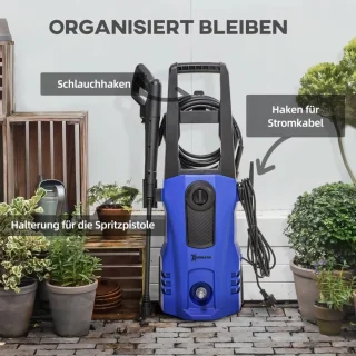 Hogedrukreiniger met 5-delige Accessoires - 1800W – 150 bar – 510 l/h – Incl. 6m Slang, Verstelbare Spuitstukken en Accessoires - Auto Was Set - Terrasreinigers - Hogedrukspuit