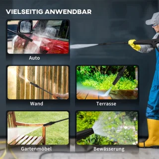 Hogedrukreiniger met 5-delige Accessoires - 1800W – 150 bar – 510 l/h – Incl. 6m Slang, Verstelbare Spuitstukken en Accessoires - Auto Was Set - Terrasreinigers - Hogedrukspuit