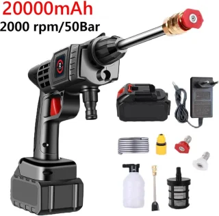 Draadloze hogedrukreiniger - met accu en oplader - 20000mAh -hoge druk reiniger - instelbaar - 50 BAR - inclusief waterslang