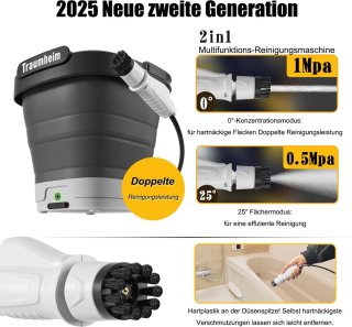 Wat vinden we goed aan de Hogedrukreiniger - Draadloze Hogedrukreiniger met 12L Tank - Opvouwbaar, USB-C, 3 Spuitstukken Hogedrukreiniger - 21V Accu voor Auto, Tuin, Camping, Huisdieren & Buitenreiniging