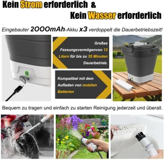 Hogedrukreiniger - Draadloze Hogedrukreiniger met 12L Tank - Opvouwbaar, USB-C, 3 Spuitstukken Hogedrukreiniger - 21V Accu voor Auto, Tuin, Camping, Huisdieren & Buitenreiniging