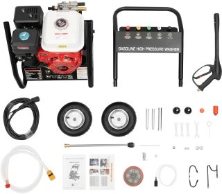 Wat vinden we goed aan de CINK Tools 7,5 PK Benzine Hogedrukreiniger 2200 PSI – Zelfaanzuigend Hogedrukspuit met 5 Spuitmonden, 8 m Slang & Wielen – Krachtige Buitenreiniger voor Auto, Tuin & Oprit