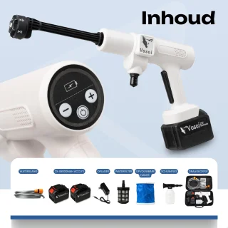 Vosoi Hogedrukreiniger - Draadloze Hogedrukreiniger - Hogedrukreiniger Auto - Hogedrukreiniger Accu - Terrasreiniger - Hogedrukspuit - 400W - 2x 45000 mAh Accu - Luxe koffer - 100 minuten gebruik