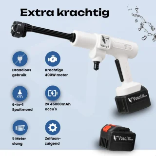 Vosoi Hogedrukreiniger - Draadloze Hogedrukreiniger - Hogedrukreiniger Auto - Hogedrukreiniger Accu - Terrasreiniger - Hogedrukspuit - 400W - 2x 45000 mAh Accu - Luxe koffer - 100 minuten gebruik