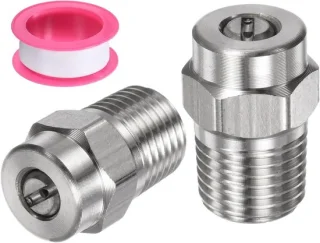 2 stuks 25 graden 1/4 inch NPT mannetje drukreiniger spuitmondjes - RVS met afplaktape