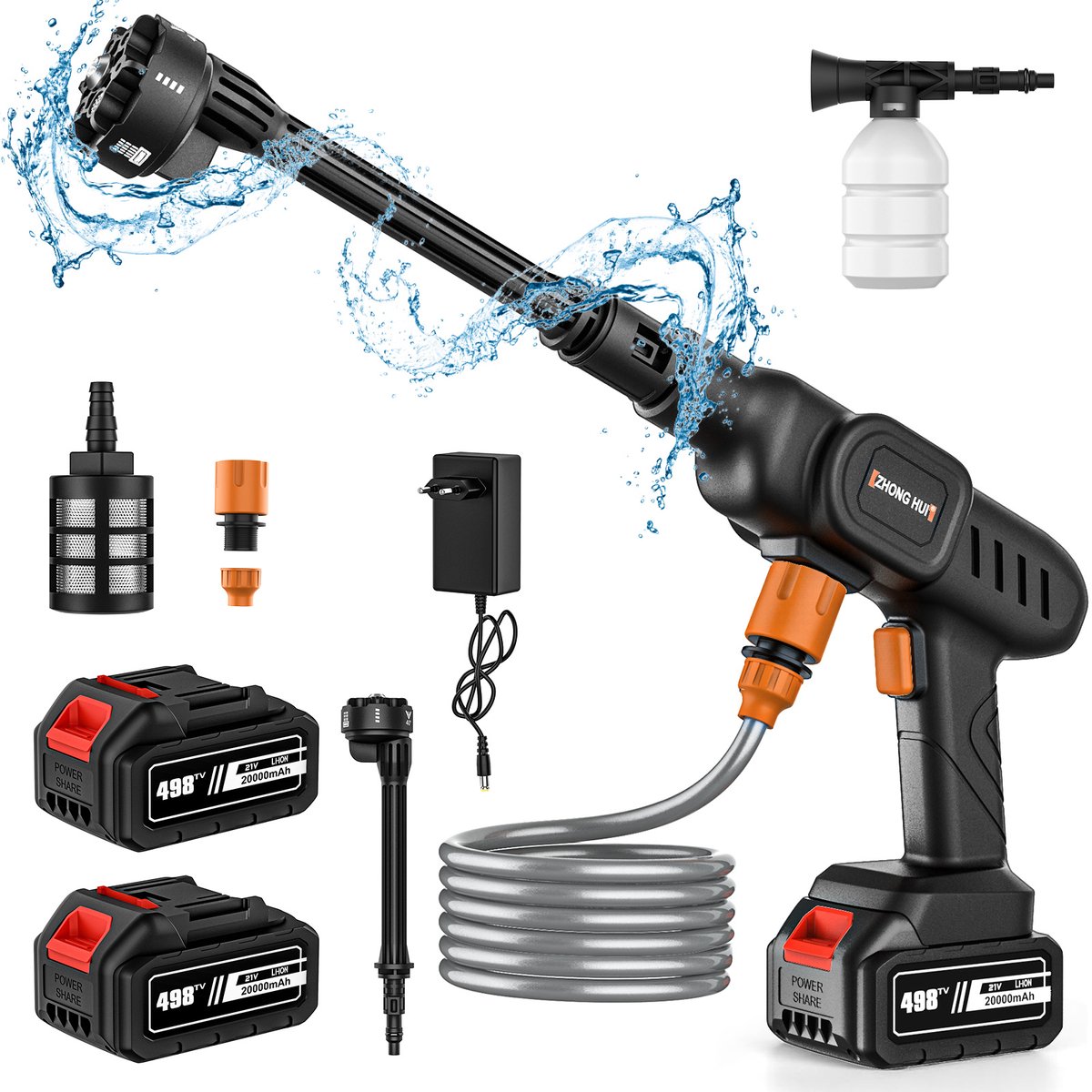 De 60Bar Hogedrukreiniger 6-in-1 Draagbaar Set 2 Batterijen Makita Compatible in één oogopslag