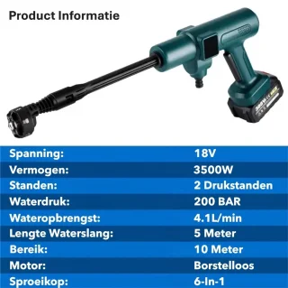 Accu Hogedrukreiniger 200bar Groen 2 Accu's