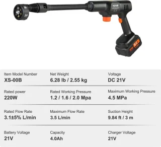 accu hogedrukreiniger 21V 50 bar inclusief accessoires