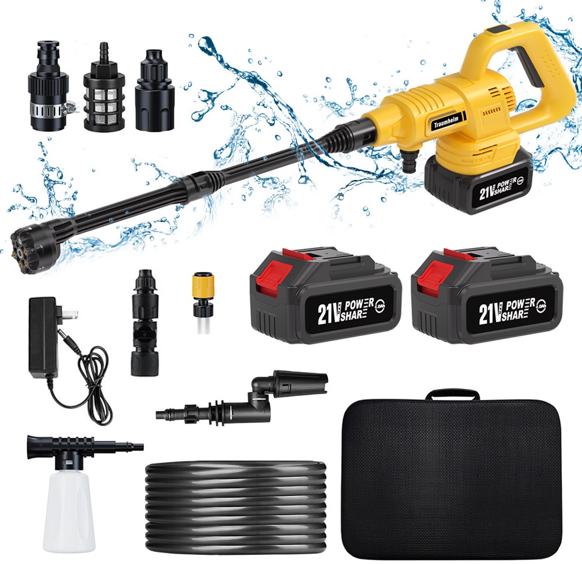 De Accu Hogedrukreiniger 400W met 2x4000mAh accu's in één oogopslag