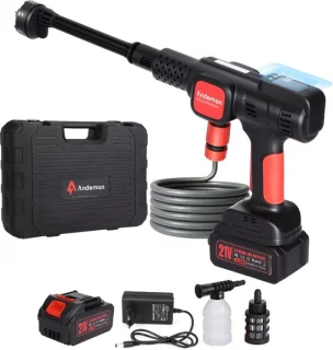 Accu Hogedrukreiniger 75 bar Mobiel met LCD en 6-in-1 Spuitmond