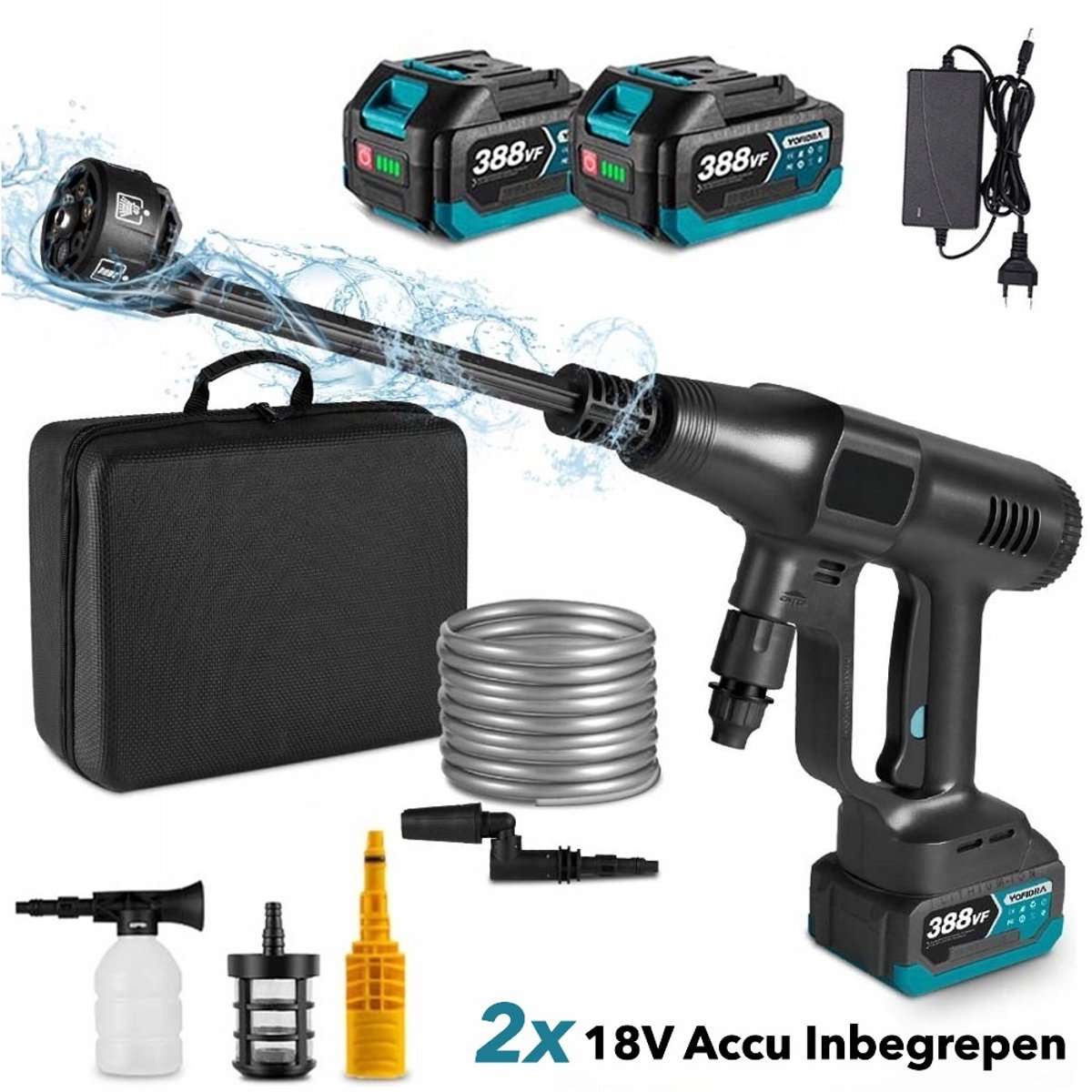 De Accu Hogedrukreiniger Terrasreiniger Set - 2 Batterijen in één oogopslag