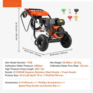 Benzine hogedrukreiniger 3500 PSI (241 bar) - Aluminium pomp