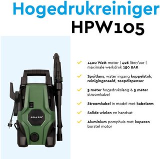 BRASQ HPW 105 Hogedrukreiniger Complete Set