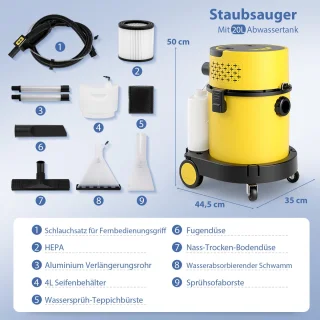 COSTWAY 4-in-1 Nat-/droogzuiger 1200W 20L + 4L reservoir