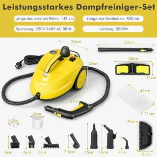 COSTWAY Stoomreiniger 2000W met 13 accessoires geel