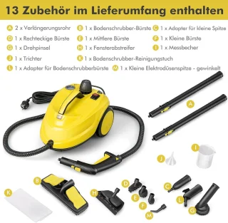 COSTWAY Stoomreiniger 2000W met 13 accessoires geel