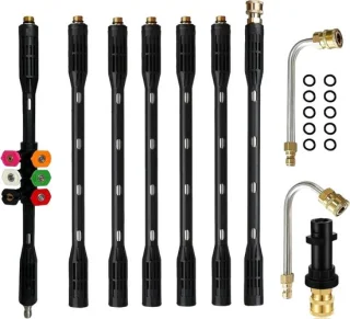 Dailygoods Verlengstaf met 6 spuitmondpunten voor hogedrukreiniger, gebogen stang, 1/4 inch snelkoppeling