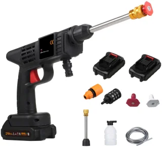 Draadloze Hogedrukreiniger 21V met 2 Batterijen en Accessoires Zwart