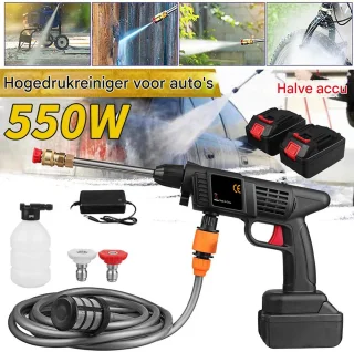 Draadloze Hogedrukreiniger 21V met 2 Batterijen en Accessoires Zwart
