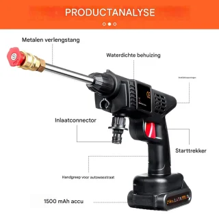 Draadloze Hogedrukreiniger 21V met 2 Batterijen en Accessoires Zwart