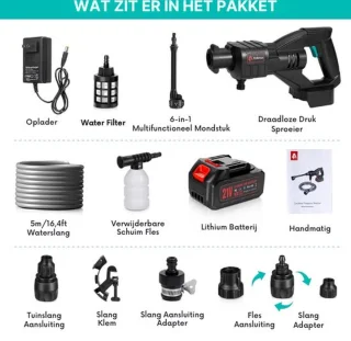 Draadloze Hogedrukreiniger Accu 15000mAh Zwart