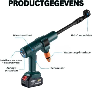 Elektrische Hogedrukreiniger Draadloos 21V Groen