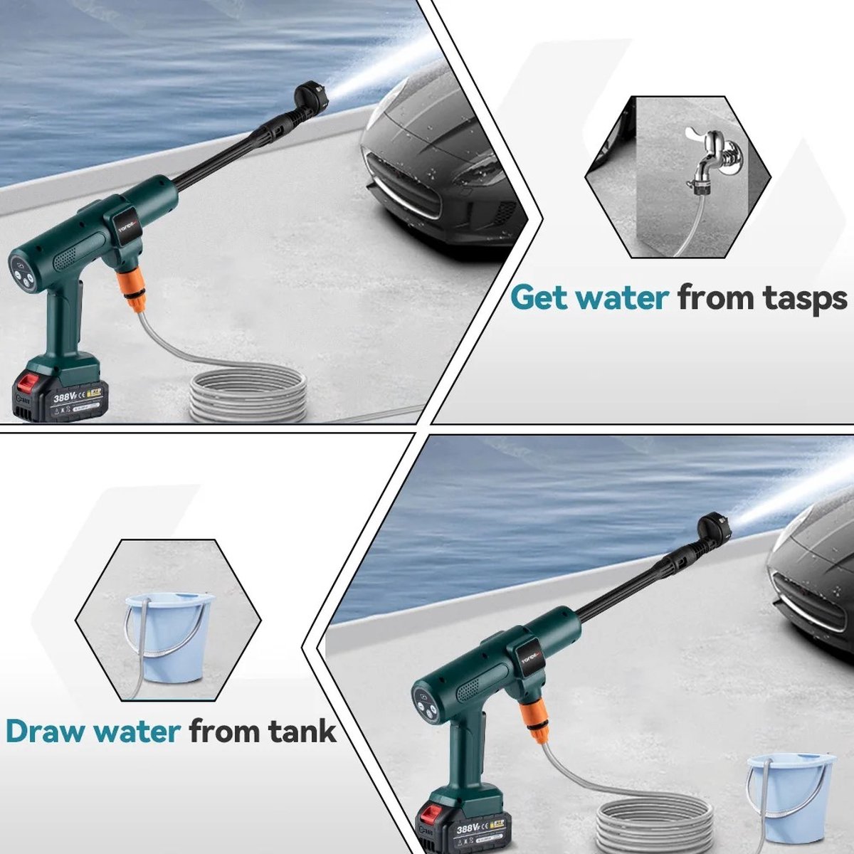 Wat vinden we goed aan de Eszenzics Elektrische Hogedrukreiniger 6in1 3500W 200bar Met 2x 18V Accu's