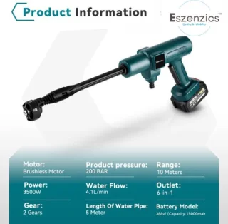 Eszenzics Elektrische Hogedrukreiniger 6in1 3500W 200bar Met 2x 18V Accu's