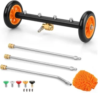 Function onderrijbeveiliging reiniger, oppervlaktereiniger voor hogedrukreiniger, 40,64 cm, ondervloer, autowassen, waterbezem met 3 verlengstangen, 5 sproeiers en wasmiddel, 27580 kPa