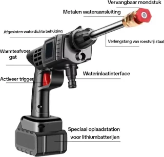 Gabrys® Elektrische draadloze hogedrukreiniger met accessoires