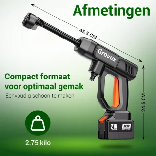 Grovux Draadloze Hogedrukreiniger 48V 15000mAh Zwart