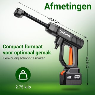 Grovux Draadloze Hogedrukreiniger 48V Zwart
