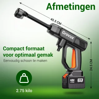 Grovux Draadloze Hogedrukreiniger 48V Zwart