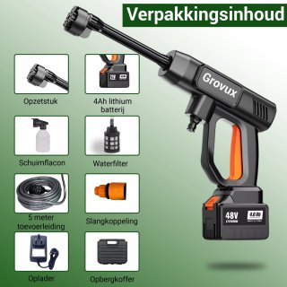 Grovux Draadloze Hogedrukreiniger 48V Zwart